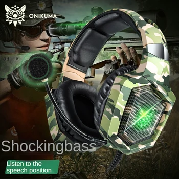 Prugast gaming slušalice ALEFT K8 камуфляжного zelene boje, slušalice za igrače s fleksibilan mikrofon s redukcijom šuma, surround zvuk
