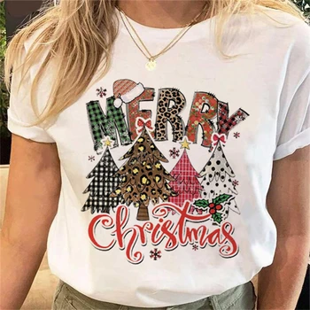 Nove ženske majice, modne svakodnevne majice 90-ih godina, s božićnim po cijeloj površini i crtani slovima, majica kratkih rukava, ženska majica okruglog izreza u stilu Харадзюку, vrhovima