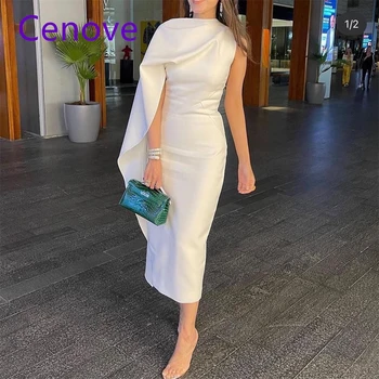 Bijelo konačni haljina Cenove Fishion s visokim cutaway, večernja haljina srednje dužine sa kratkim rukavima, ljetno elegantna večernja haljina za žene 2023