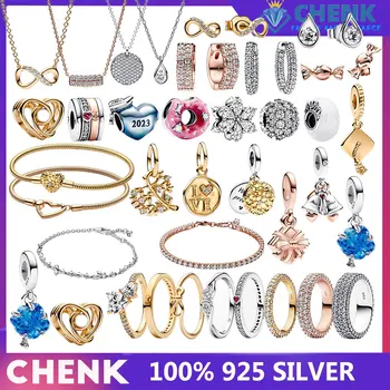 2023 novi s925 silver distichous pave, naušnice, prstenje s okruglog privjeskom, ogrlica, pogodno za rođendanske poklone