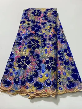 Afrička cvjetne čipke tkanina 2023 visoke kvalitete, 5 metara, tila, šljokice, vez, čipka, francuski vjenčanje mreže, mrežaste tkanine za večernjih haljina