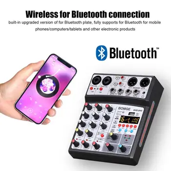 Bežični 4-kanalni Аудиомикшер EU Plug Prijenosni Audio Микшерная Konzole USB Bluetooth MP3 Računalni Ulaz 48v Phantom power S Mikrofonom