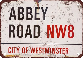 Umjetničko uređenje zidova kutiji firma Abbey Road, vintage aluminij metalik firma u retro stilu, znak s oslikanim na žljezde, starinski ukrasni znak,