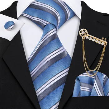 Službeni svilenih kravata na pruge za muškarce, postavlja plavih džep četvornih manžete, Novi tkani odijelo, kravata, pokloni za poslovne zurke, Barry.Dizajner Wang