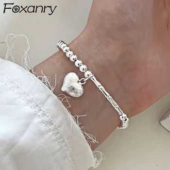 Foxanry, korejski modni narukvice-lanac od perli za žene, parovi, novi kreativni jednostavan piling, privjesak u obliku srca, nakit za zurke u povodu dana rođenja