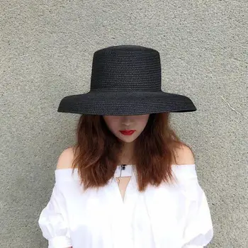Ljetne ženske kape za putovanja, retro crno-bijela monotono plaža šešir, slama panama, sunčane kape, UV-šešir Gorras Chapeau Hepburn Wind