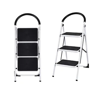 GIVIMO 3-stupanjski stepenice, sklopive stolice-ljestve, čvrste čelične stepenice sa širokim pedalom, nosivosti od 330 funti, bijela + crna