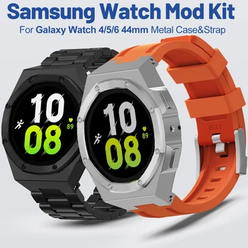 Luksuzni komplet modove za Samsung Galaxy Watch 4 5 6 44 mm, snažan zaštitni metalni branik, silikon sportski remen za muškarce i žene