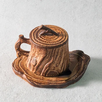 Originalne čaše s teksturom drveta, keramičke kava bubalo s drškom i poklopcem, šalicu za doručak, kreativne mugs personalizirane poklone za prijatelje