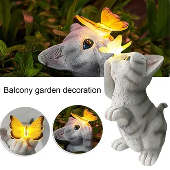 1 kom. solarni led svjetla, dušo figurica mačke i leptir je ukras od smole, vrtna lampa, ukras za unutarnjeg dvorišta, umjetnički dizajn travnjak
