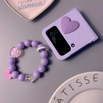 Za Samsung Galaxy Z Flip 4 3,5 g Modni slatka korejski ljubičaste perle narukvica lanac 3D ljubavi srce zglob šok-dokaz torbica