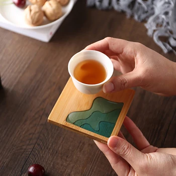 6 kom./compl. creative epoksidna smola, transparentan bambus cijele držač čaša za čaj, držač čaša, tea set kung-fu, pribor za ceremonija, pribor