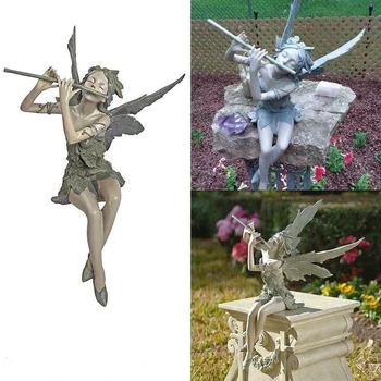 Flauta Vila Kip vile boja Vrtne dekoracije Kip krilatog anđela iz tar. Nakit za ribnjak Figurice vila Poklon