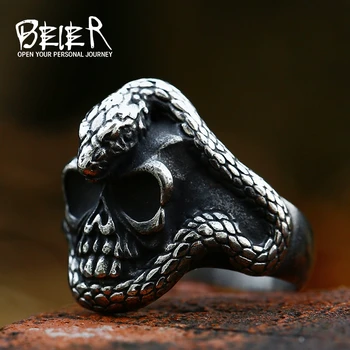 BEIER 2022, novi dizajn, prsten sa zmijom u obliku lubanje od nehrđajućeg čelika, punk-gotički biciklistički nakit za muškarce, veliko dar, izravna dostava
