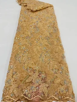 Cvjetne čipke tkanine sa zlatnim afričkim šljokicama 2022, visokokvalitetna cvjetne čipke tkanina u nigerijskom stilu, vjenčanje cvjetne čipke tkanina, 5 metara, francuski čipke materijal
