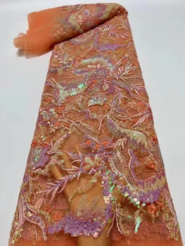 Držači tkanine s šljokice u nigerijskom stilu, 2023, plavo kvalitetna čipka, afrička cvjetne čipke tkanina za vjenčanicu, francuski tila, čipke materijal
