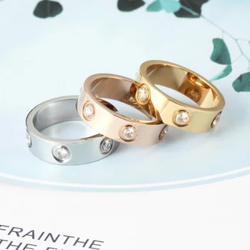 Prsten ljubav u boji ružičastog zlata od nehrđajućeg čelika za žene i muškarce, par prstenova s kristalima CZ, luksuzne marke modni nakit, vjenčani dar