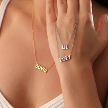 DUOYING Korisnički ogrlica sa пузырьковым imenom, personaliziranu ogrlicu s 3D putovanje loptu, srebrna pločica s natpisom S925, ženski nakit