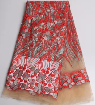 Visokokvalitetna afrička шнуровая cvjetne čipke tkanina. Lijepa vezene гипюровая cvjetne čipke tkanina za večernje haljine.Нигерийская cvjetne čipke tkanina crvene boje