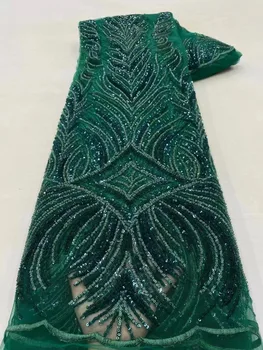 Zelena afrička cvjetne čipke tkanina od perli, luksuzni nigerijski mrežaste tkanine, čipke, 2023, francuski nadvoji cvjetne čipke tkanina za šivanje vjenčanje