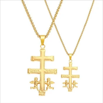 Katolička Anđeo Križ Privjesak ogrlice za žene od nehrđajućeg čelika Hip-hop Nakit Caravaca raspeće kršćanska ogrlica muški dar