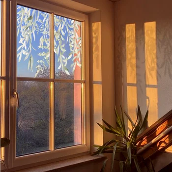 Kizcozy akvarel jesenje lišće vodootporne солнцезащитная folija za prozore sa zaštitom od uv zračenja, bambusa klizna vrata, ukrasne staklene naljepnice