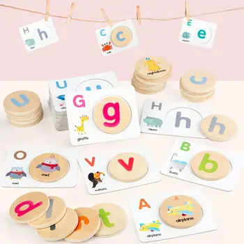 Uparivanje slova, kognitivne kartice, rano obrazovanje, prepoznavanje riječi od 26 slova, grafike, drvene dječje interaktivne igračke