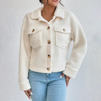 Kaput za žene 2023 Zimska moda debeli monotono ženska jakna s lapels i dugim rukavima, jaknu od samta