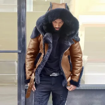 Zimska muška jakna, Kaput 2023, krzno jakna u stilu punk, Jesen odjeća od kože i antilopa, umjetno krzno, umjetna koža, muška odjeća