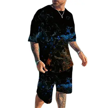 Muške Casual Majica sa 3D Grafičkim po cijeloj površini i kratkih rukava S okruglog izreza, Plaža Kratke hlacice, Komplet od 2 predmeta, Muške i Ljetne Sportske Modne Trening Setove