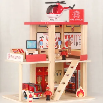 Uloga igranje igra Drveni imitacija vatrogasnog doma kuća Lutaka Dječje igračke