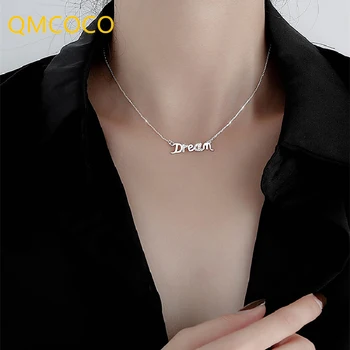 QMCOCO srebrne boje, dizajn ogrlica sa slovima snove za žene, moderan kreativni privjesak sa slovima, nakit za rođendan, pokloni