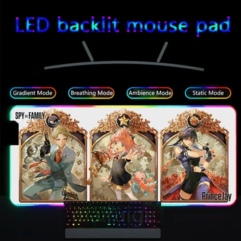 Podloga za miša Spy x Family, računalna oprema s RGB perifernu pozadinskim osvjetljenjem, stolni mat, led tepih za računalo, svijetla podloga za miša