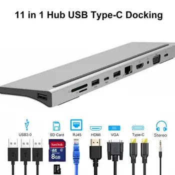 Nova priključne stanice USB-c 11 1, Hub za povezivanje na Usb3.0 + pd + vga, Stalak Za laptop Type-C, Priključna Stanica Za Macbook