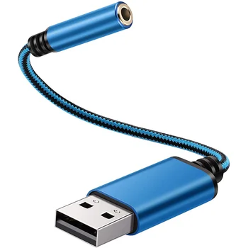 Аудиоадаптер za slušalice USB-3,5 mm, vanjski stereo zvučnu karticu za PC, laptop i tako Dalje (0,6 ft, plava)