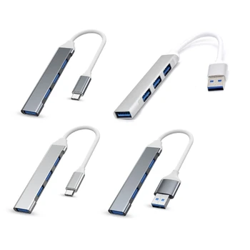 Priključne stanice Type-C 4-u-1 USB 3,0 2,0 Hub Adapter za Laptop 4 Port USB Razdjelnik 5 Gbit/s high-Speed Aluminijski Izravna Dostava