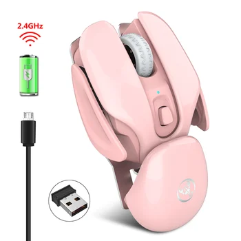 Bežični miš Punjiva 2,4 G USB-prijemnik 1600 dpi Optički pink Sladak poklon za djevojčice za prijenosno računalo, stolno računalo, ured miša