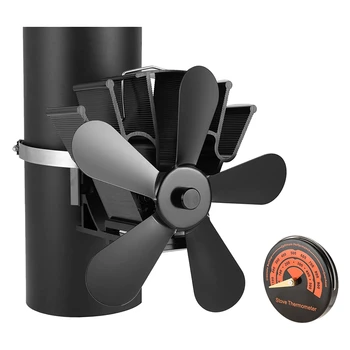 5 lopatica Tihi ventilator za dimnjak, viseći kamin ventilator s termometrom za peć na drva/drvo paljenjem plamenika/ogrjev