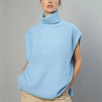 Ženski pletene džemper bez rukava 2023, jesenje svakodnevne ravnici puloveri s visokim воротом, vrhovima, ženski zimski džemper, vanjska odjeća