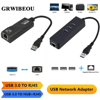 GRWIBEOU USB 3.0 S USB Rj45 Lan Ethernet Adapter Mrežna Kartica na RJ45 Lan Ethernet Adapter za Windows 10 Macbook Xiaomi Mi PC