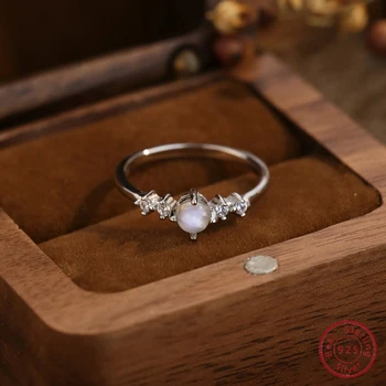 Srebro prsten S925 lunarni kamen i perlicama od циркона, elegantne i prekrasne nakit