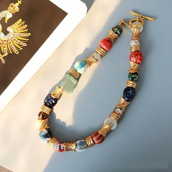 Винтажное upečatljiv ogrlica od boje prirodnog kamena za žene, nakit, подиумная college, modni show u Boho stilu, Japan