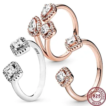 Vruće srebro 925 sterling, izuzetna geometrijski kvadrat izvorni donje prsten s logotipom, vjenčani dar, kvalitetan nakit-шармы 