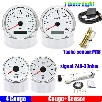 7 vrsta boja LED Set od 4 senzora 85 mm GPS Brzinomjer s Antenom brojač okretaja + Mjerač razine goriva + Voltmetar + Senzor razine ulja 240-33 Om
