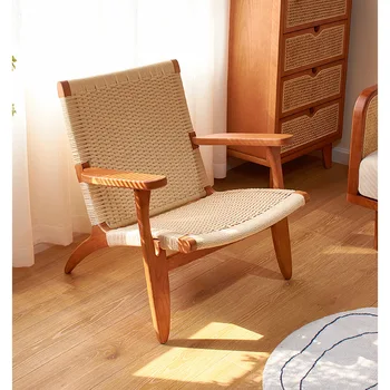 Ротанговое stolica kauč sa sklopivim naslonom Jednosoban, kauč na stolicu s naslonom od punog drveta Stolica za odmor na balkonu Namještaj za dnevni boravak dizajn stolica