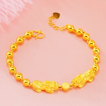 Modni narukvica od 18-karatnog zlata za muškarce i žene, sretan kuglice Pixu Pendnat, 23 cm, narukvice s lanca, ne blijede, nakit, poklone