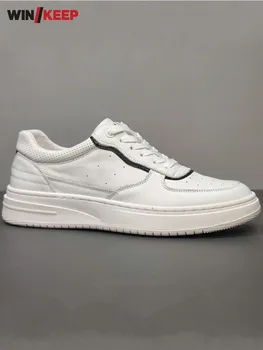 Ulične tenisice muške bijele tenisice od prave kože na debelo platformi sa uvezivanje za sportaše Cipele za fitness Bijele cipele