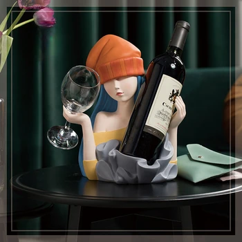 Djevojka u stilu hip-hop, kreativna suvremeni ukras stalak za boce crnog vina za doma, dnevni boravak, luksuzni bar i vinski ormara
