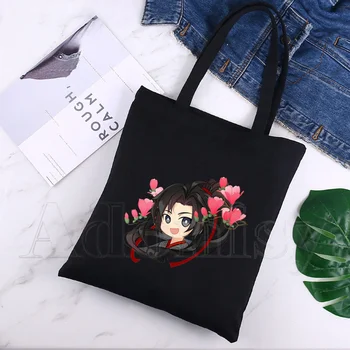 Mo Dao Shi Zu Black torba za shopping u stilu харадзюку, холщовая torba-тоут, reusable tkiva torba s cartoonish po cijeloj površini, torbe preko ramena na red